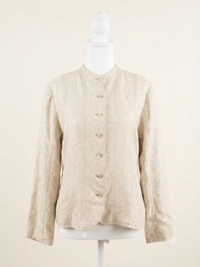 J. Jill Cream Jacquard Round-Neck Button Front Blazer